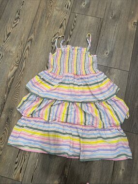 Colorful Pastel Striped Tiered Sundress- girls large (10-12)